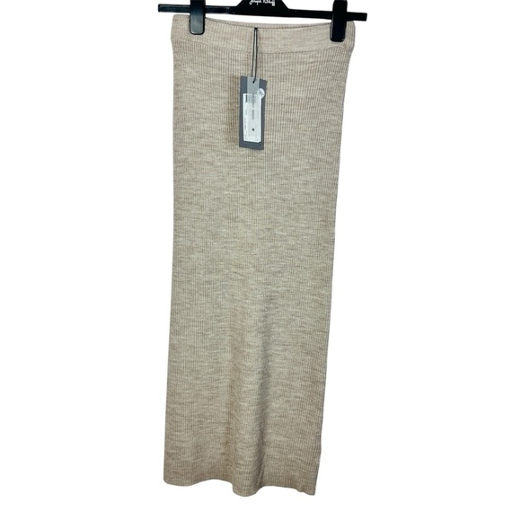 Colture 100% Merino Wool Cuagathe Tube Cream Ribbed Maxi Pencil Skirt Women XS - Picture 1 of 14